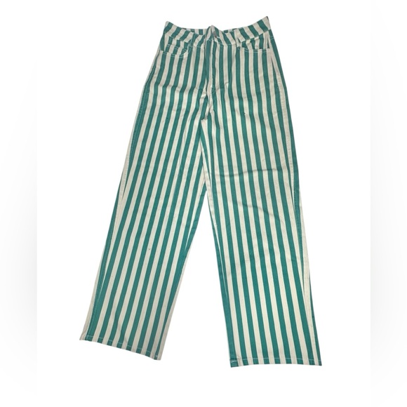 NWOT FP x The Tiny Big Sister Berta Green/White Stripe Long Jeans - Picture 6 of 13